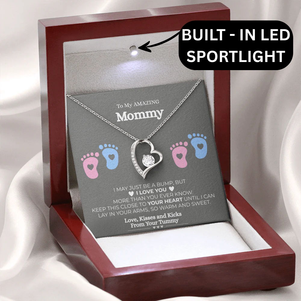 To My Amazing Mom-To-Be" Heart Necklace – 14K White or 18K Gold Finish+ FREE Gift Box