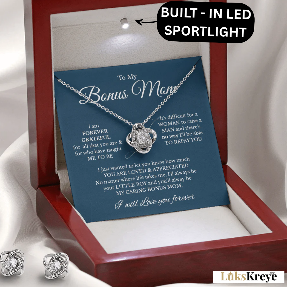 YOU ARE LOVED & APPRECIATED – Forever Grateful Love Knot Earring & Necklace Set for Bonus Mom | Free Shipping
