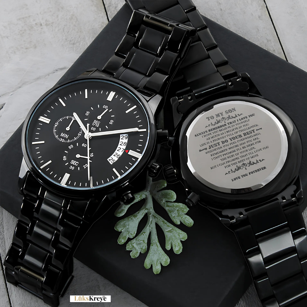 To My Son – Black Chronograph Watch | “Just Do Your Best” Engraved Edition
