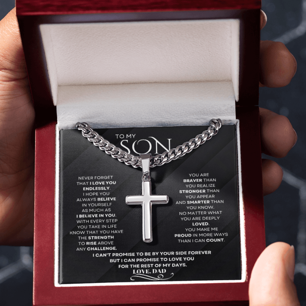 To My Son – From Dad | Cuban Link Chain with Artisan Cross