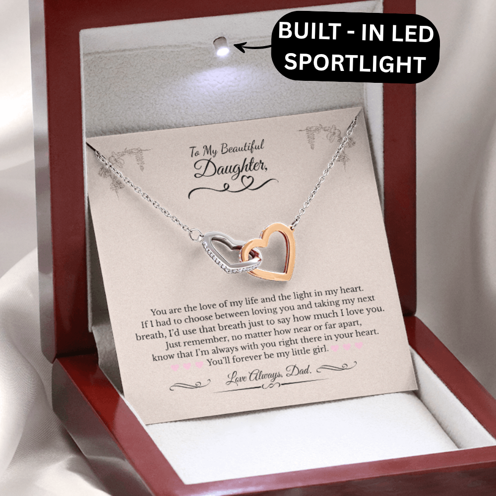 💖 To My Beautiful Daughter – Love, Dad | Interlocking Hearts Necklace
