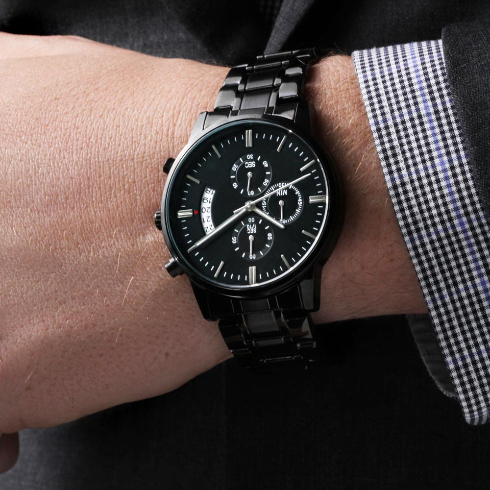 To My Son – Black Chronograph Watch | “Just Do Your Best” Engraved Edition