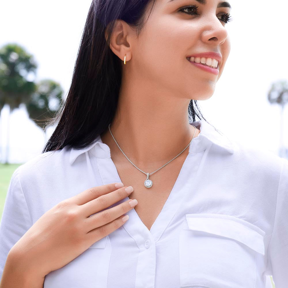 To My Caring Mom – Sparkling Eternal Love Necklace (14K White Gold Finish)