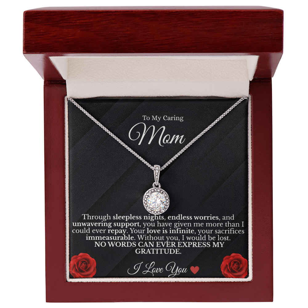 To My Caring Mom – Sparkling Eternal Love Necklace (14K White Gold Finish)