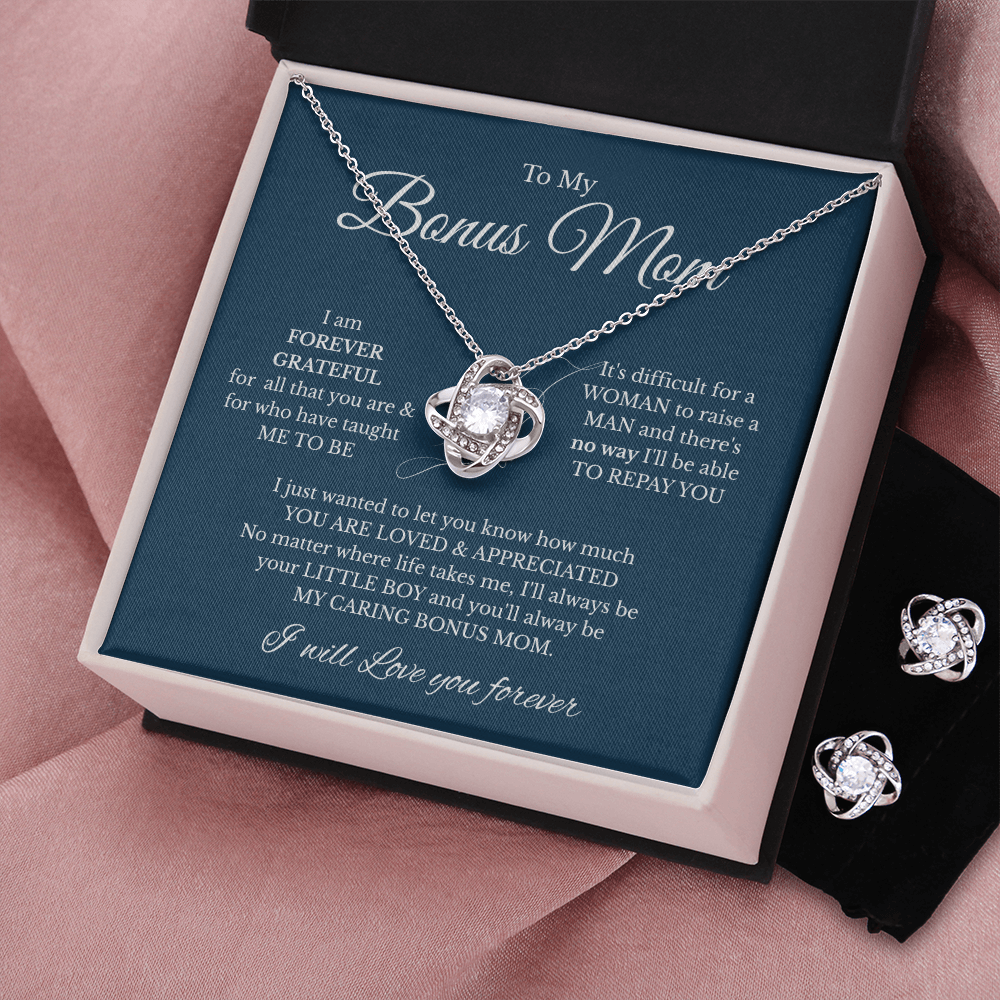 YOU ARE LOVED & APPRECIATED – Forever Grateful Love Knot Earring & Necklace Set for Bonus Mom | Free Shipping
