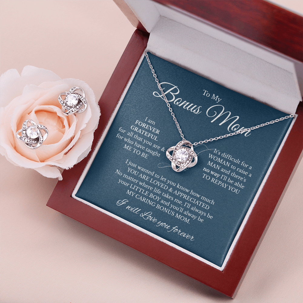YOU ARE LOVED & APPRECIATED – Forever Grateful Love Knot Earring & Necklace Set for Bonus Mom | Free Shipping
