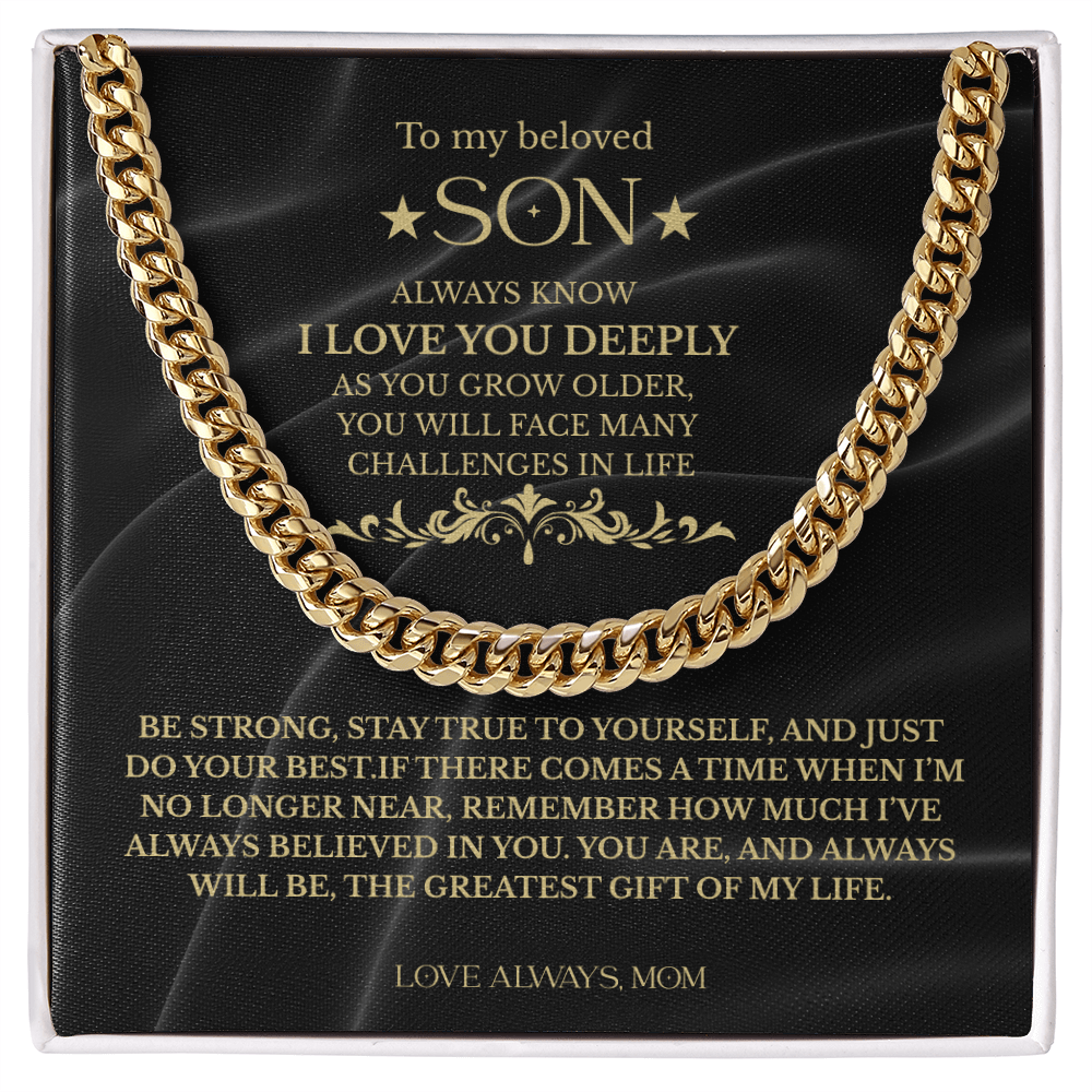 "I Love You Deeply" – To My Son Cuban Link Chain Gift (18K Gold Finish)