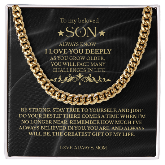 "I Love You Deeply" – To My Son Cuban Link Chain Gift (18K Gold Finish)
