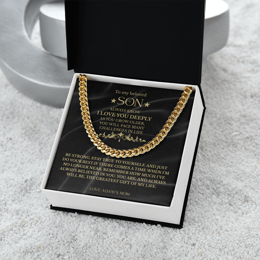 "I Love You Deeply" – To My Son Cuban Link Chain Gift (18K Gold Finish)