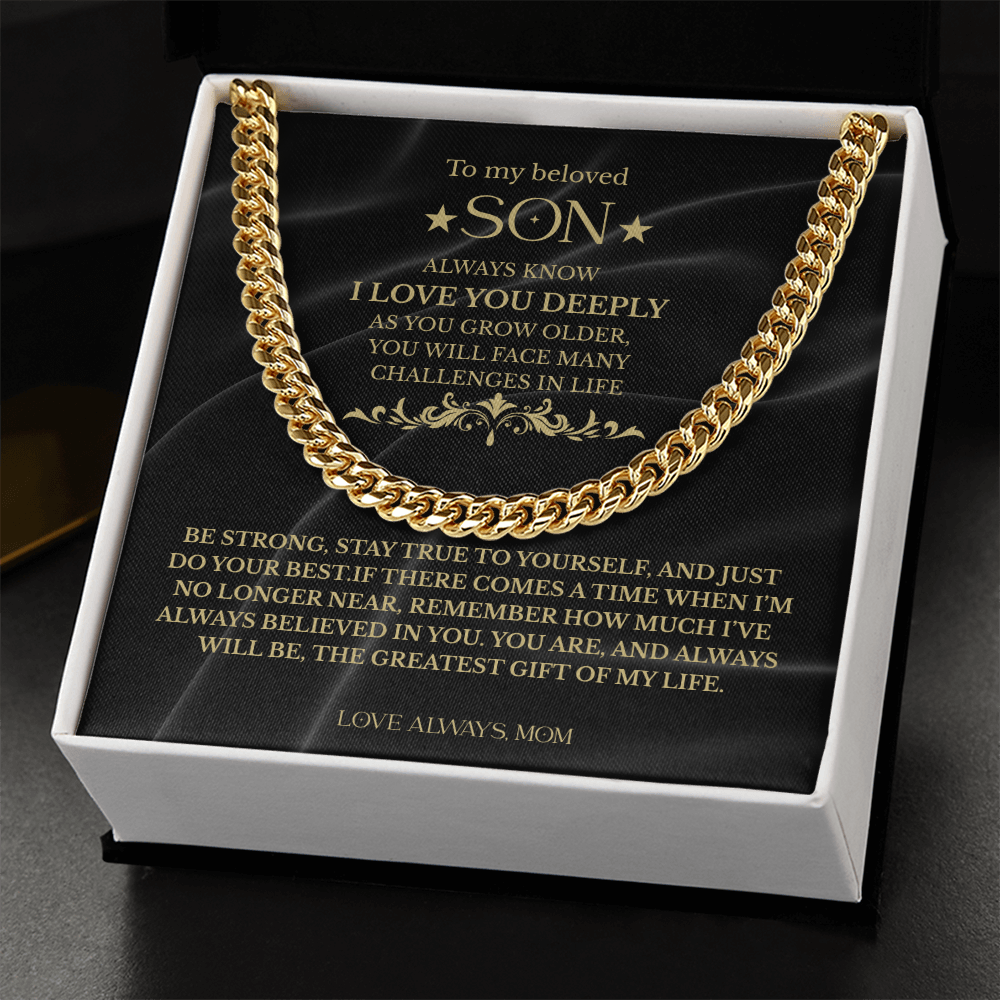 "I Love You Deeply" – To My Son Cuban Link Chain Gift (18K Gold Finish)