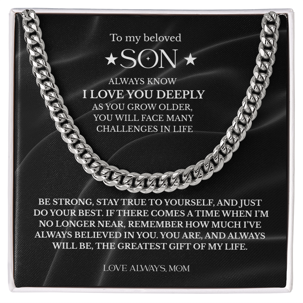 "Stay True to Yourself" – Silver Cuban Link Chain Gift from Mom to Son