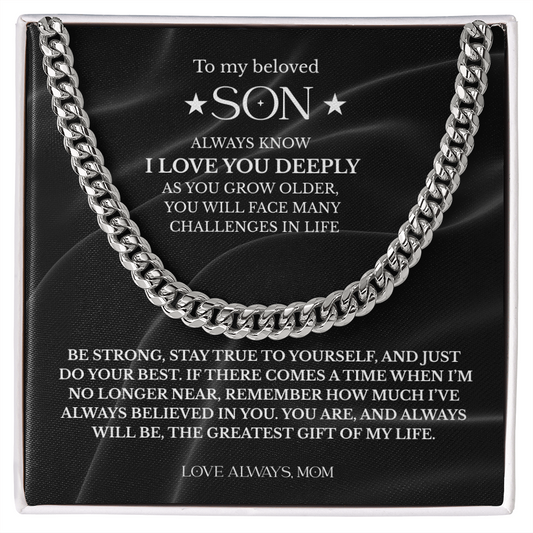 "Stay True to Yourself" – Silver Cuban Link Chain Gift from Mom to Son