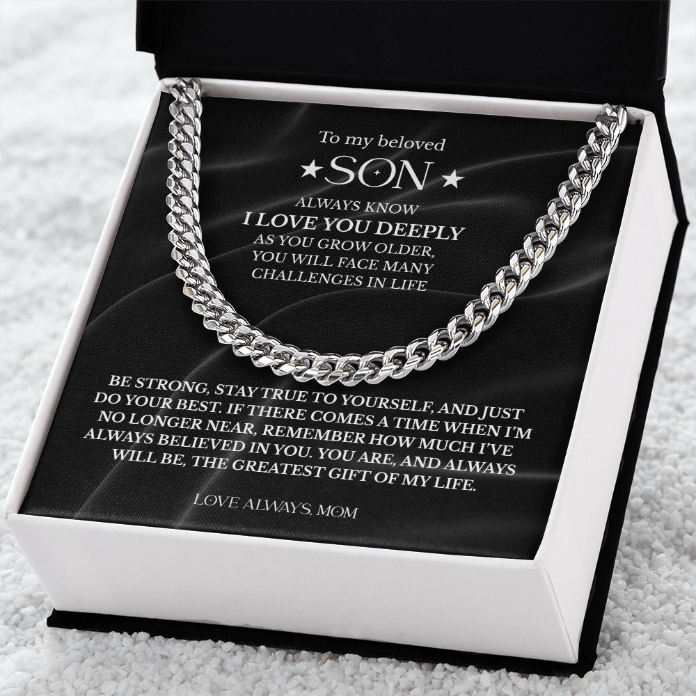 "Stay True to Yourself" – Silver Cuban Link Chain Gift from Mom to Son