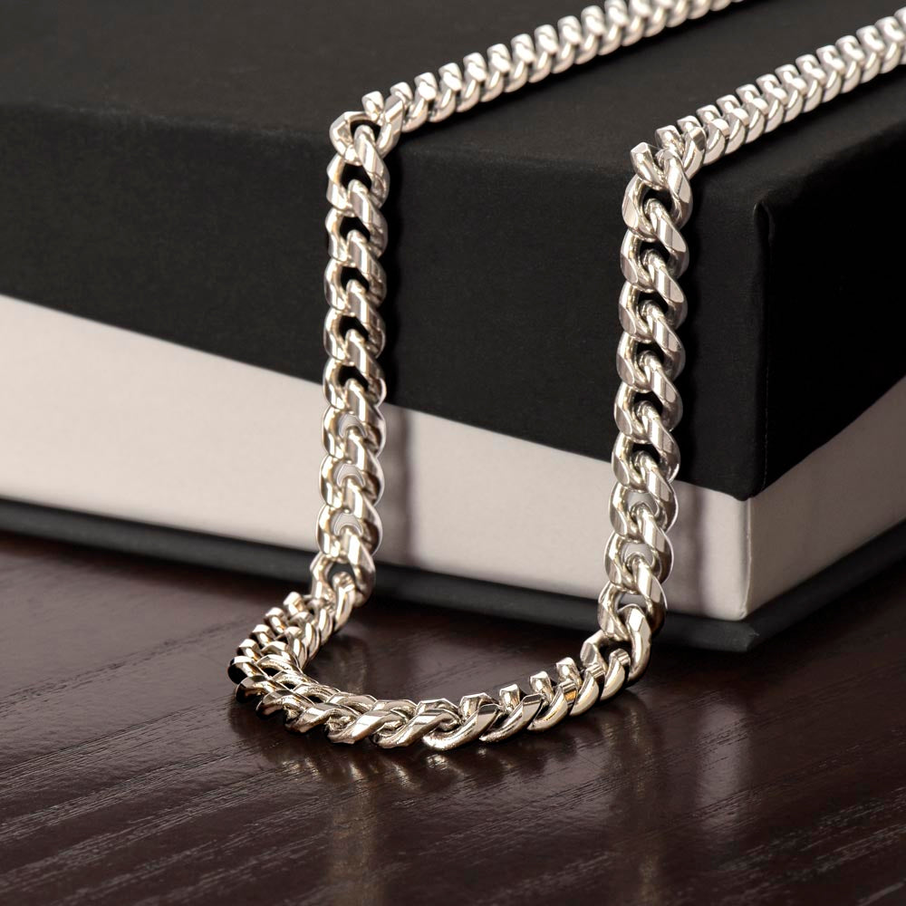 "Stay True to Yourself" – Silver Cuban Link Chain Gift from Mom to Son