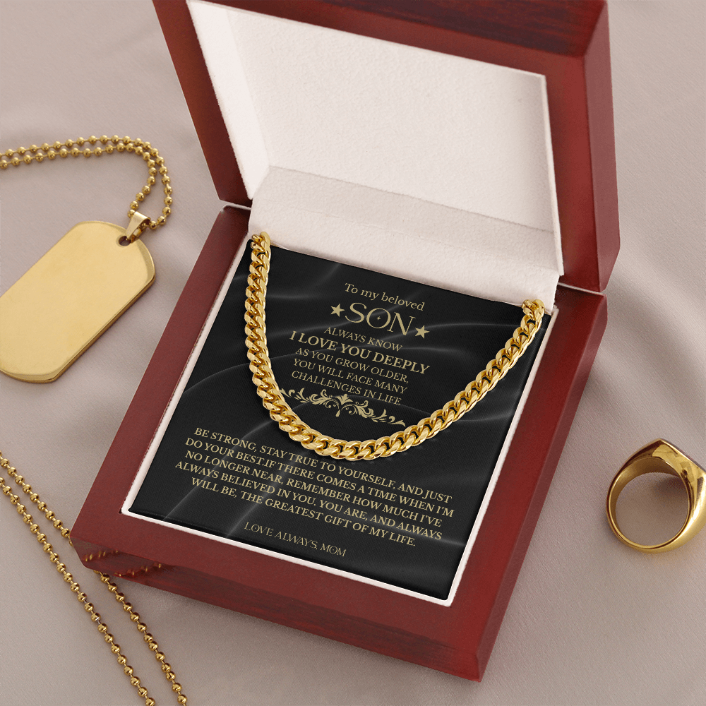 "I Love You Deeply" – To My Son Cuban Link Chain Gift (18K Gold Finish)