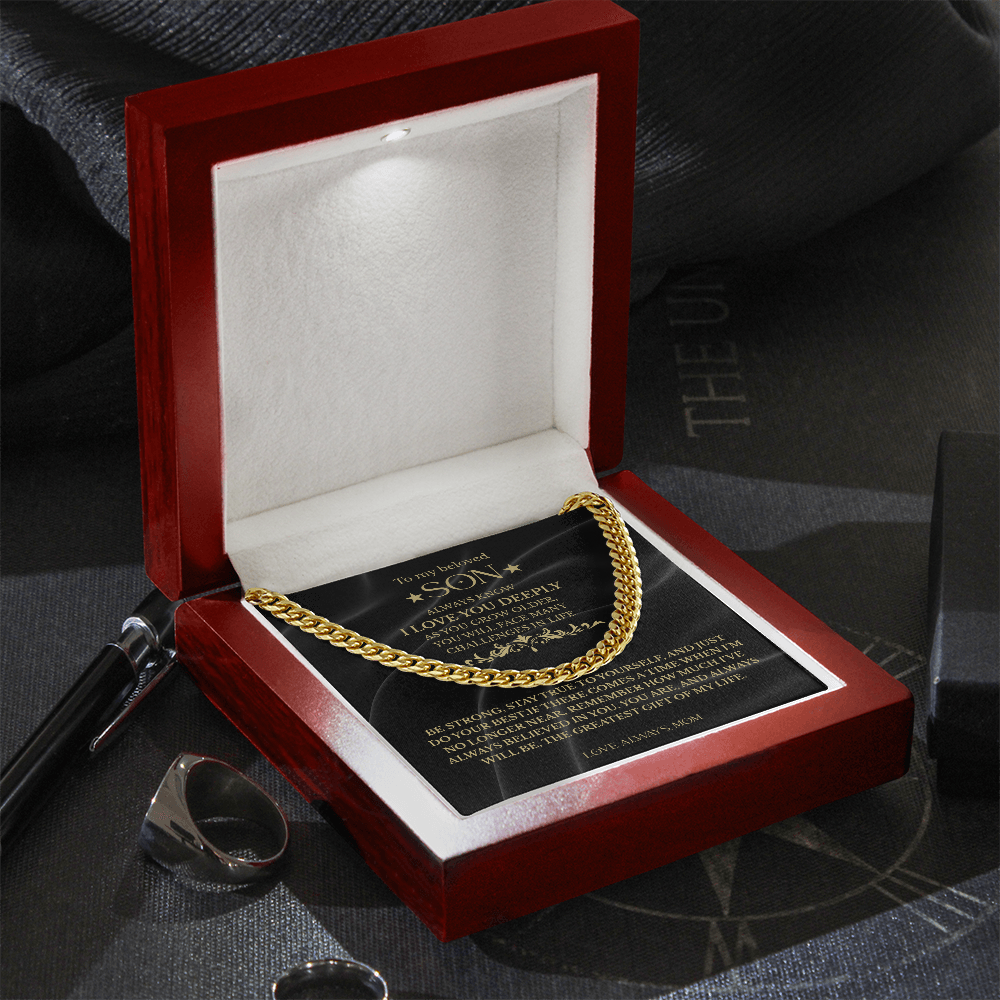 "I Love You Deeply" – To My Son Cuban Link Chain Gift (18K Gold Finish)