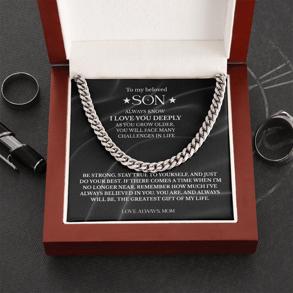 "Stay True to Yourself" – Silver Cuban Link Chain Gift from Mom to Son