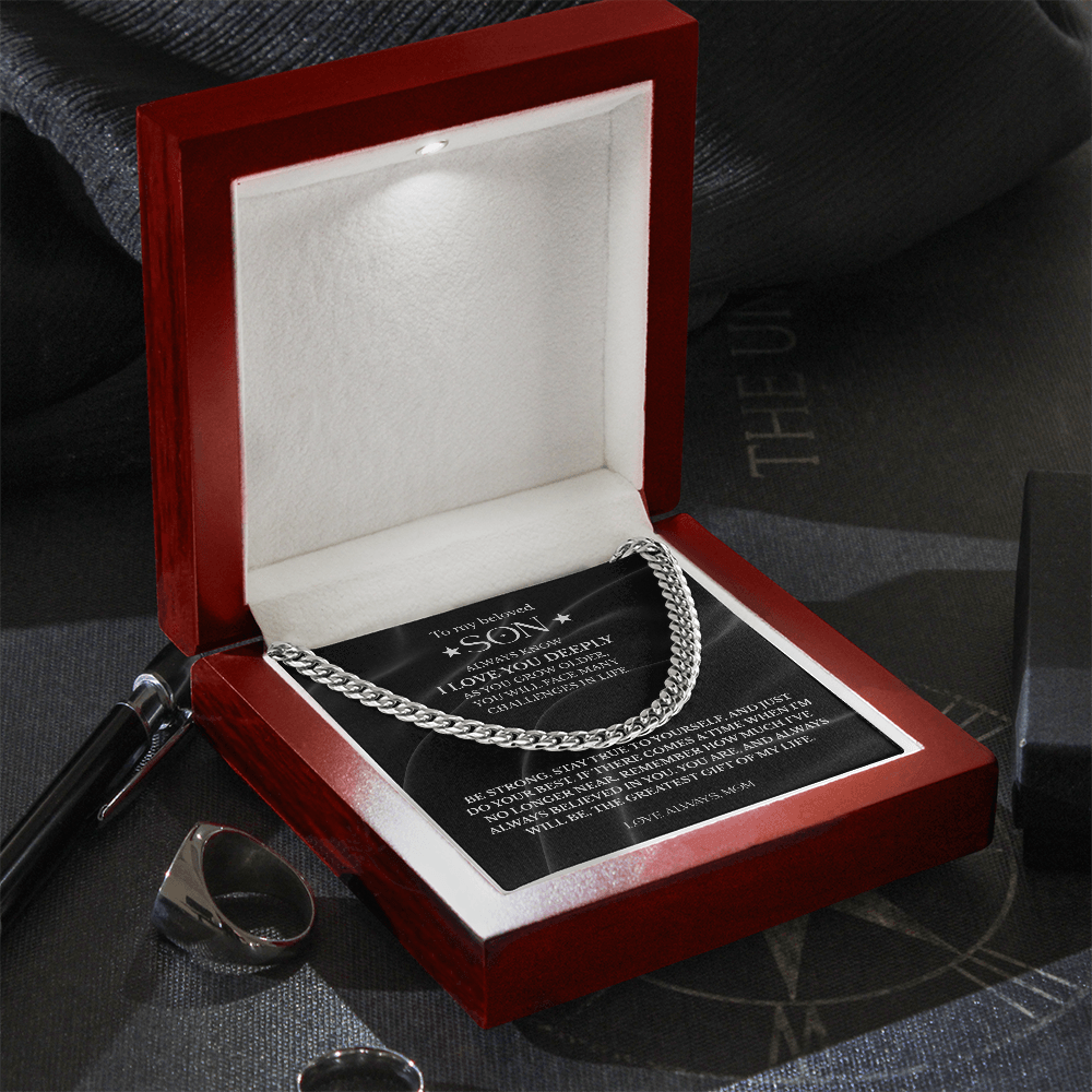 "Stay True to Yourself" – Silver Cuban Link Chain Gift from Mom to Son