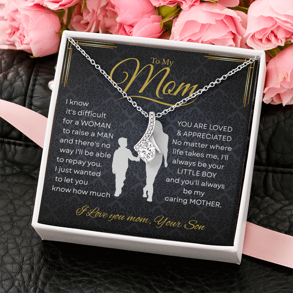 To My Mom Alluring Beauty Necklace with“I’ll Always Be Your Little Boy”Message and Free LED Gift Box