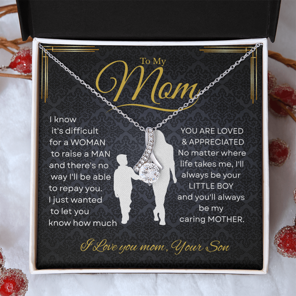 To My Mom Alluring Beauty Necklace with“I’ll Always Be Your Little Boy”Message and Free LED Gift Box