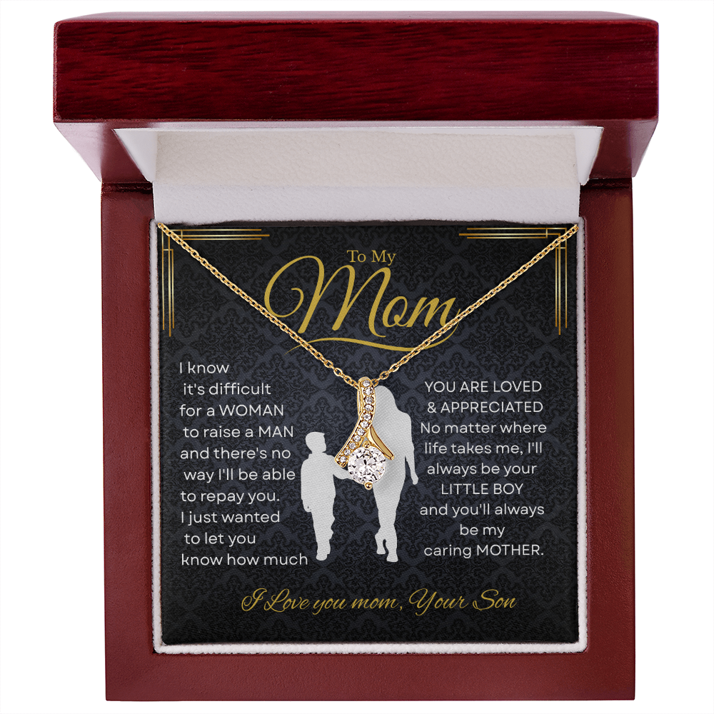 To My Mom Alluring Beauty Necklace with“I’ll Always Be Your Little Boy”Message and Free LED Gift Box