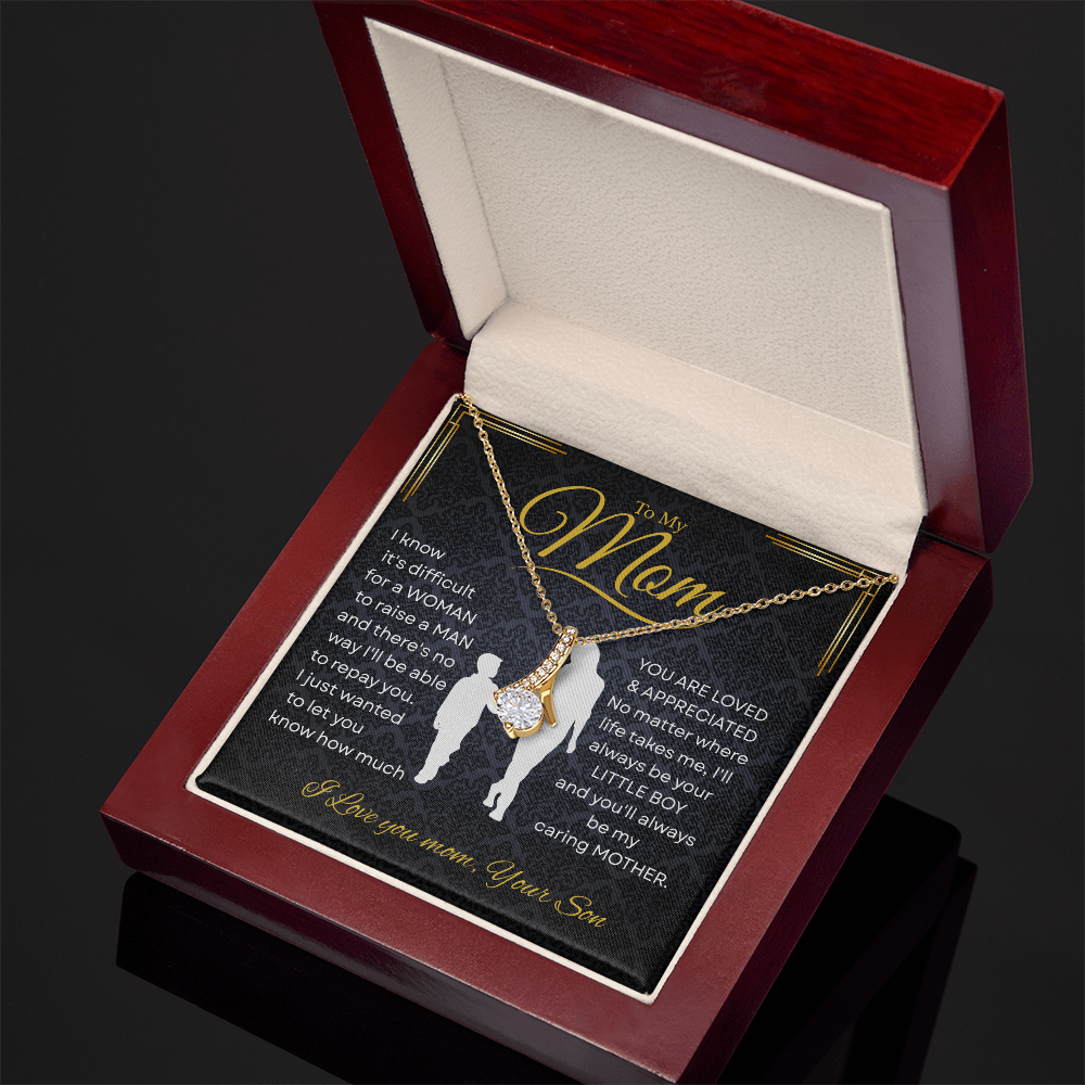 To My Mom Alluring Beauty Necklace with“I’ll Always Be Your Little Boy”Message and Free LED Gift Box