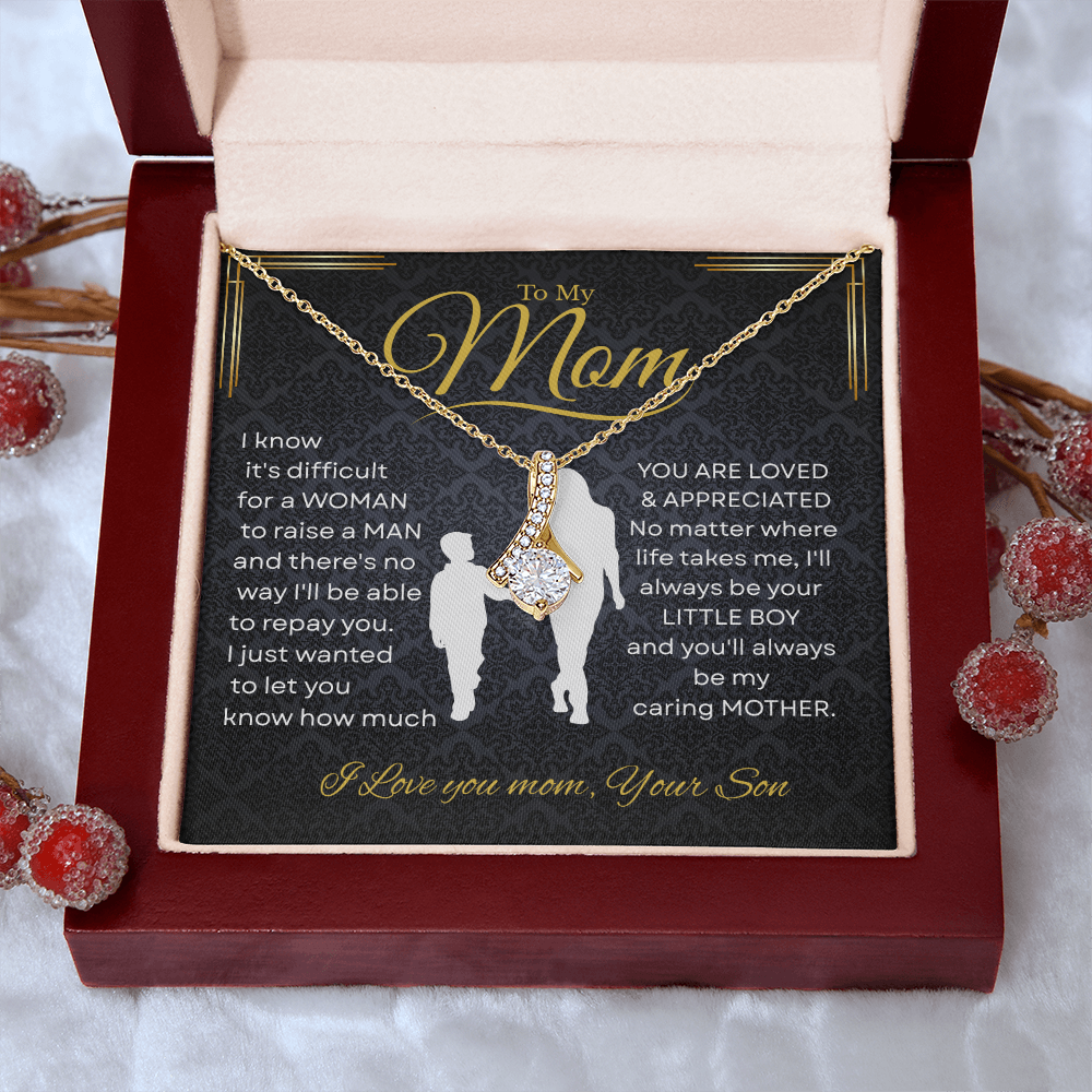 To My Mom Alluring Beauty Necklace with“I’ll Always Be Your Little Boy”Message and Free LED Gift Box