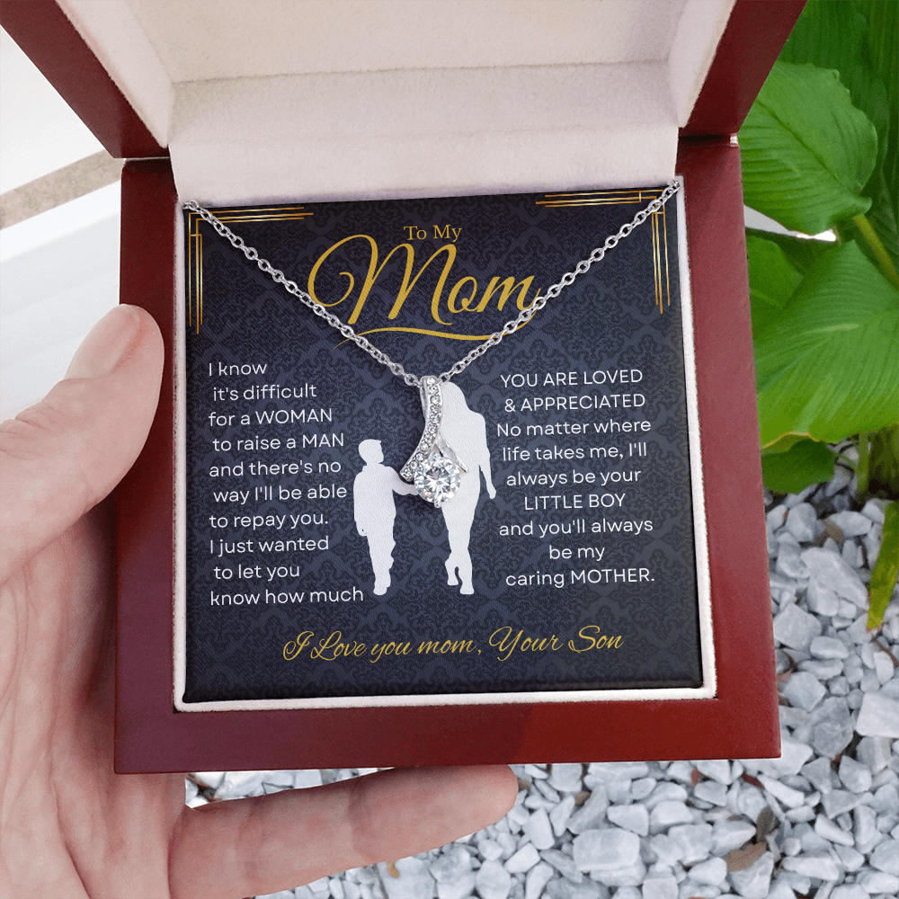 To My Mom Alluring Beauty Necklace with“I’ll Always Be Your Little Boy”Message and Free LED Gift Box
