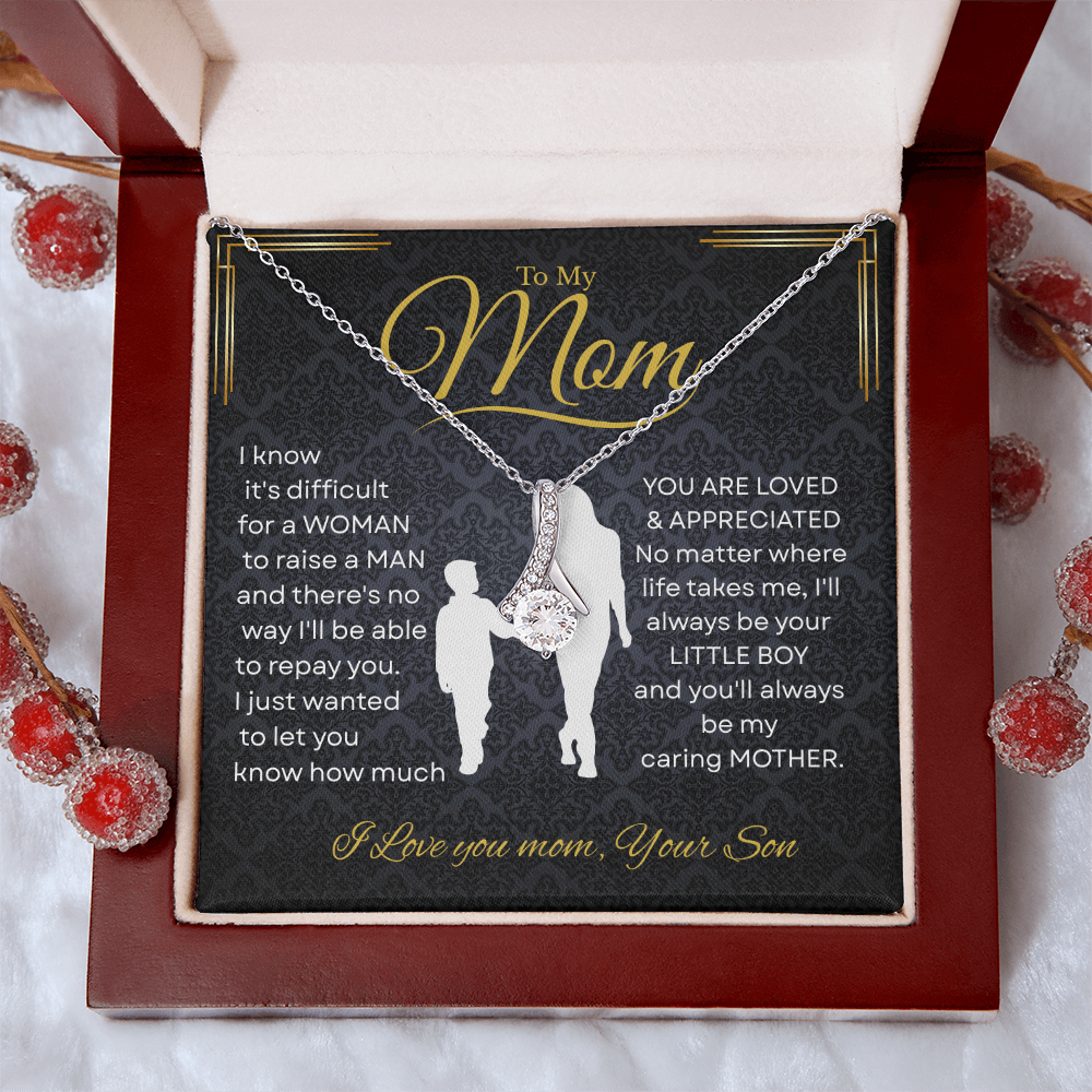 To My Mom Alluring Beauty Necklace with“I’ll Always Be Your Little Boy”Message and Free LED Gift Box
