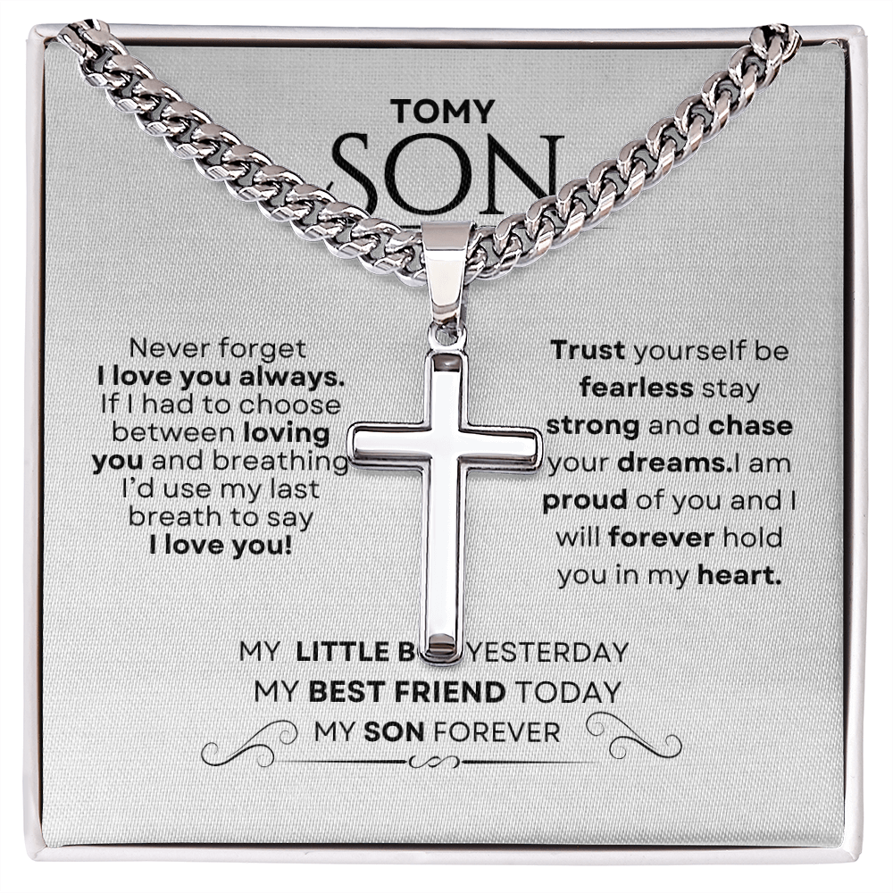 To My Son – Cuban Link Chain with Artisan Cross Necklace