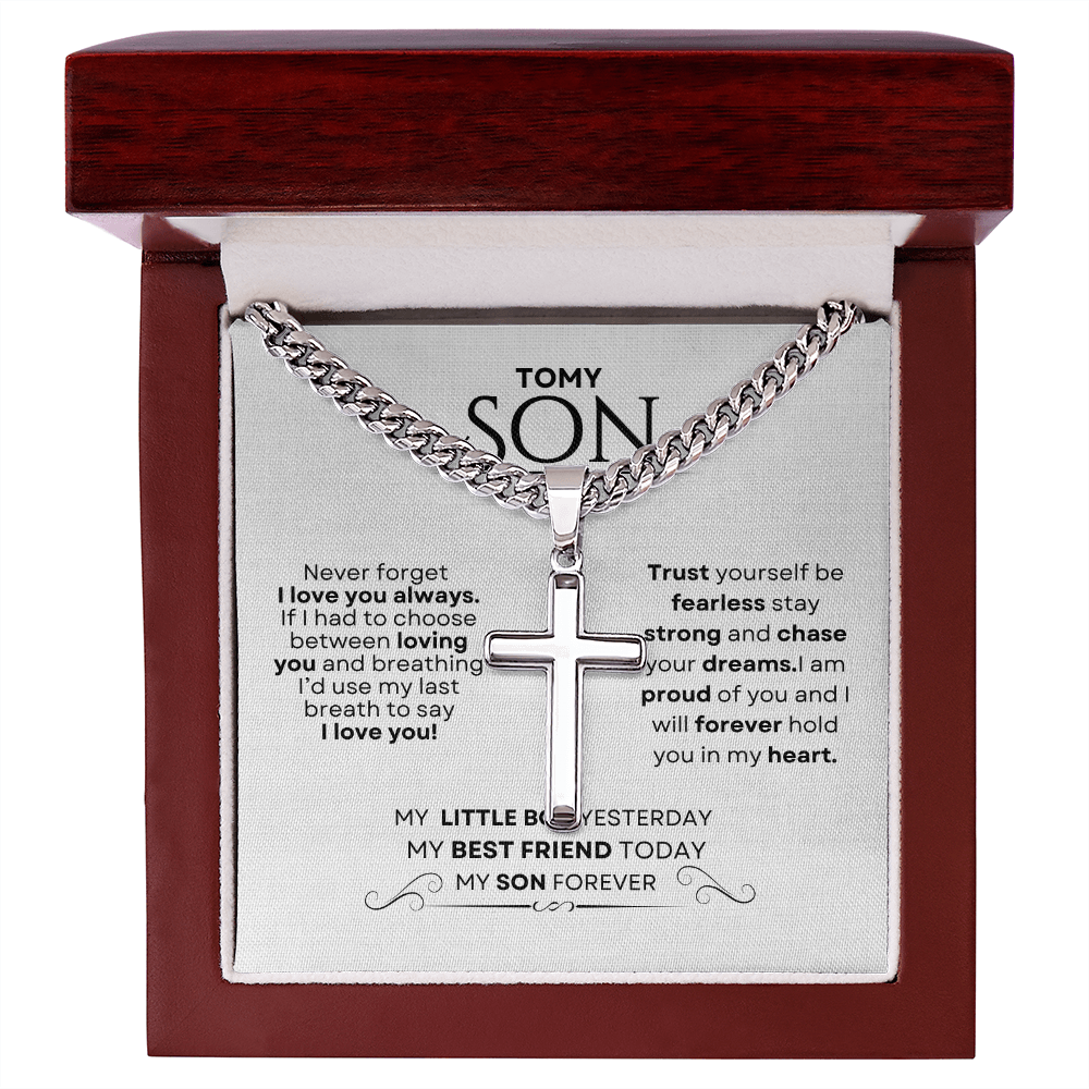 To My Son – Cuban Link Chain with Artisan Cross Necklace