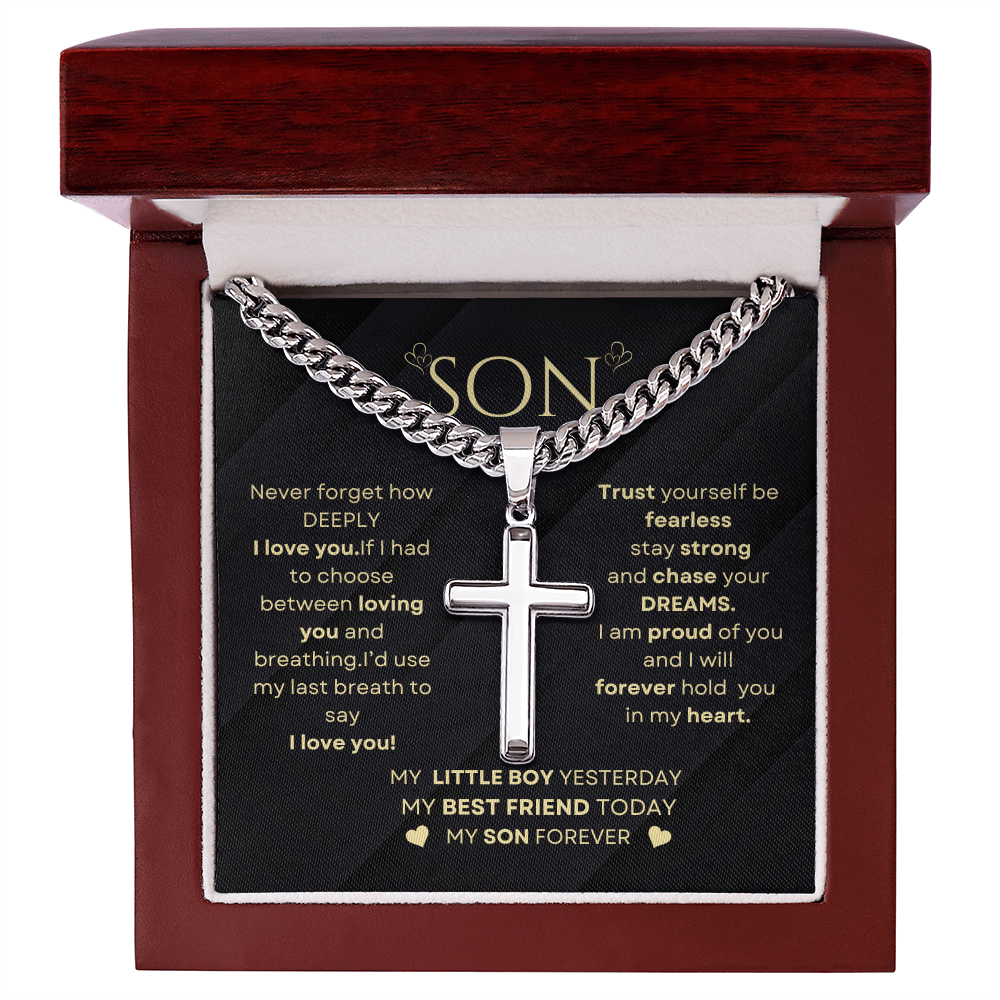 To My Son – From Mom | Cuban Link Chain with Artisan Cross