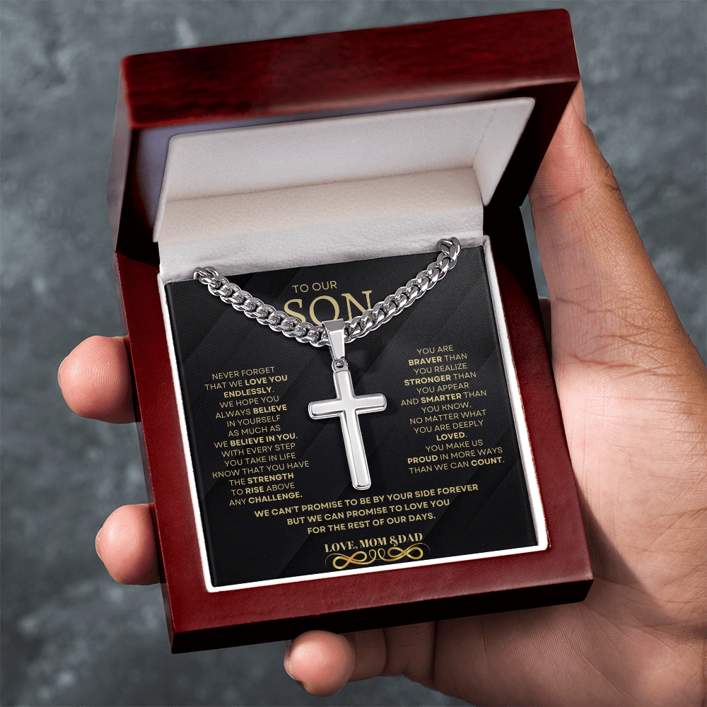 To Our Son – From Mom & Dad | Cuban Link Chain with Cross Pendant