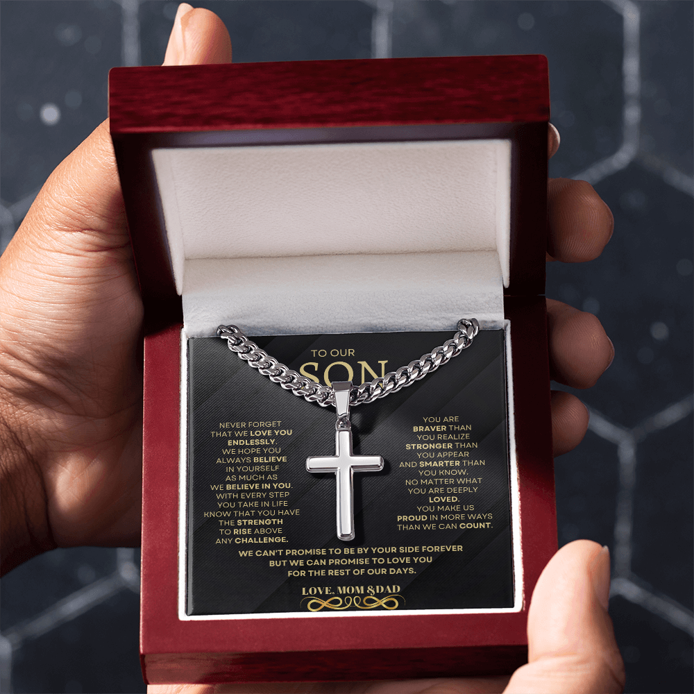To Our Son – From Mom & Dad | Cuban Link Chain with Cross Pendant
