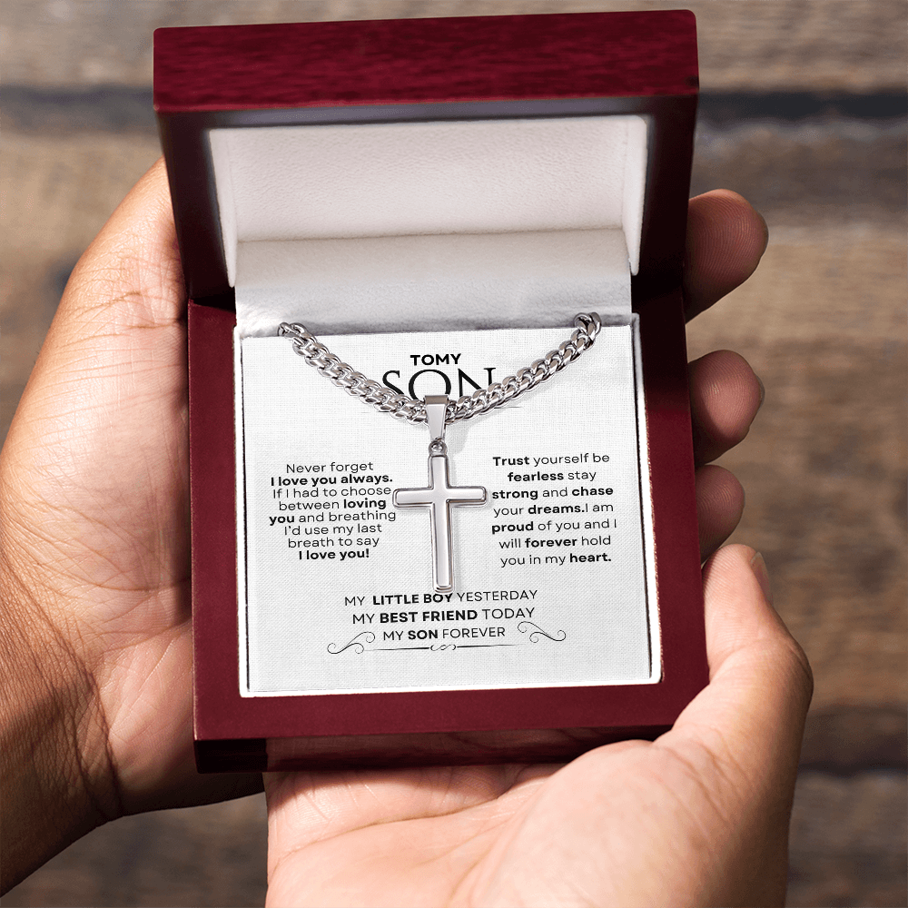 To My Son – Cuban Link Chain with Artisan Cross Necklace