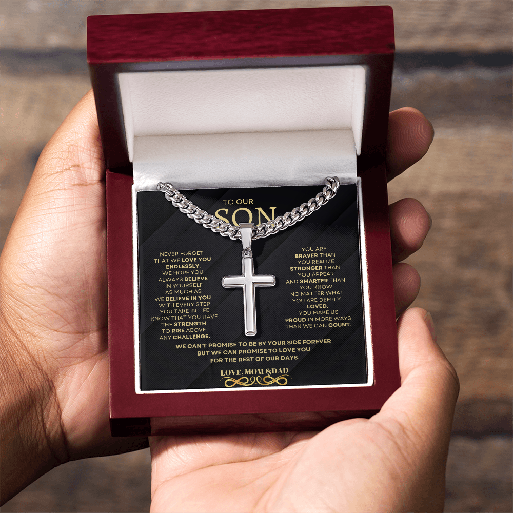 To Our Son – From Mom & Dad | Cuban Link Chain with Cross Pendant