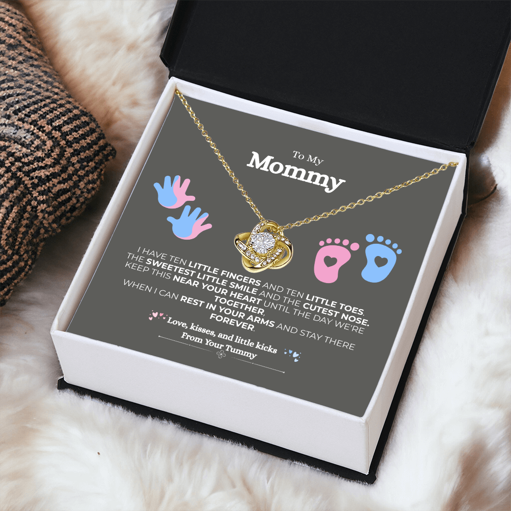 To My Mommy – Love, Kisses, Little Kicks – Love Knot Necklace | Perfect Mother’s Day, Baby Shower, Pregnancy Announcement Gif 🎁✨-New Mom Gift from Baby