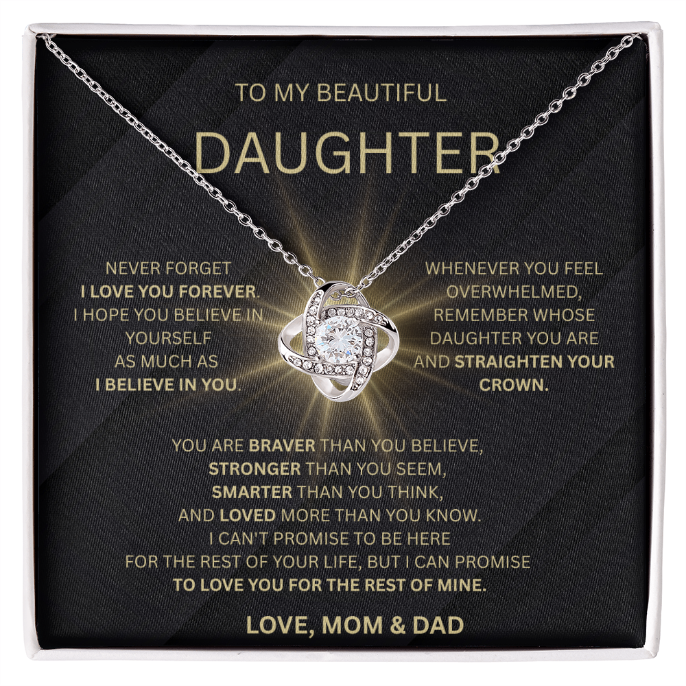 π To My Beautiful Daughter β Love, Mom & Dad | Love Knot Necklace