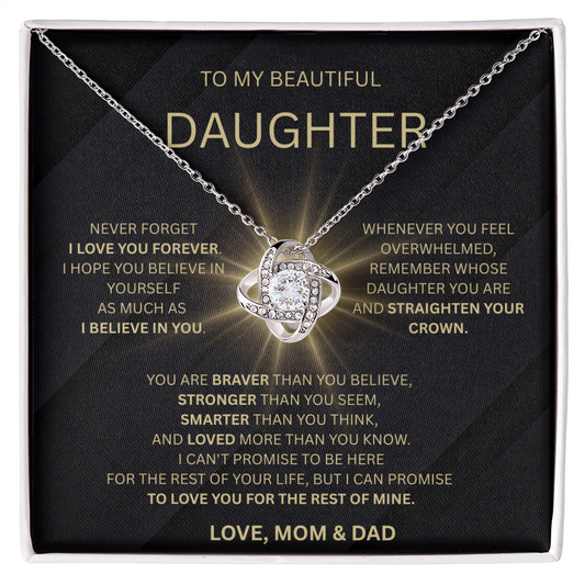 👑 To My Beautiful Daughter – Love, Mom & Dad | Love Knot Necklace