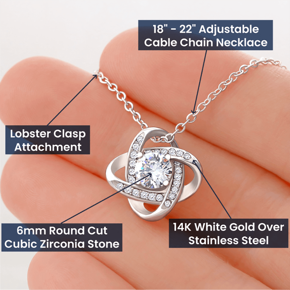 Love Knot Necklace – Heartfelt Keepsake Gift from Son to Mom "You’ll forever be my CARING MOTHER." Message and Free Gift Box