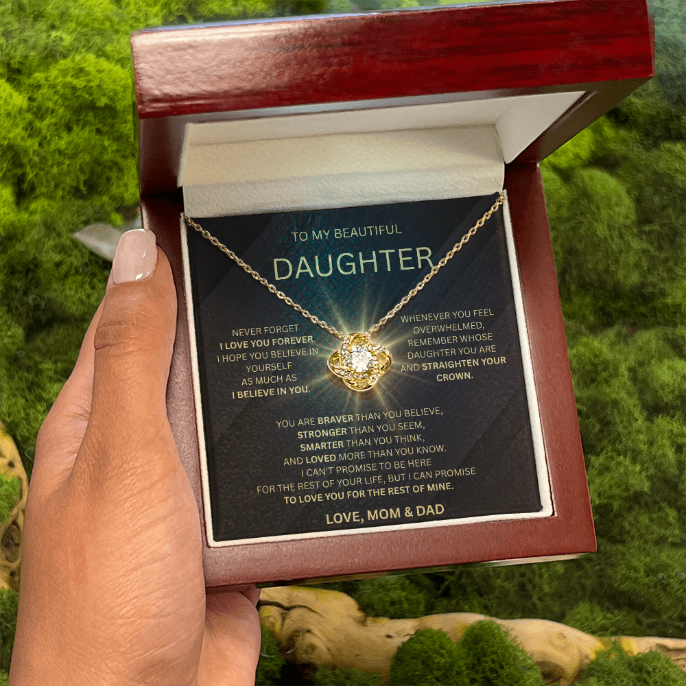 π To My Beautiful Daughter β Love, Mom & Dad | Love Knot Necklace