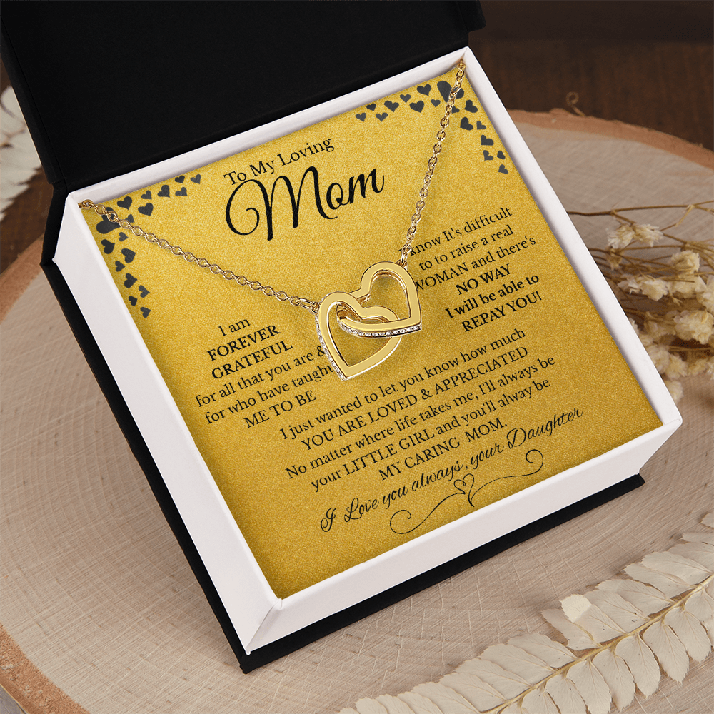 Interlocking Hearts Necklace – Gift from Daughter to Mom "YOU ARE LOVED & APPRECIATED" and Free LED Gift Box