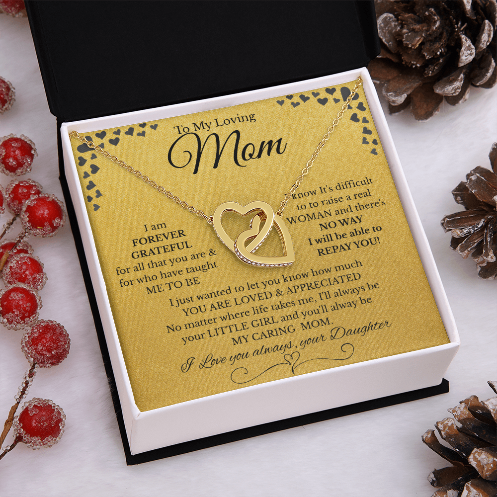 Interlocking Hearts Necklace – Gift from Daughter to Mom "YOU ARE LOVED & APPRECIATED" and Free LED Gift Box