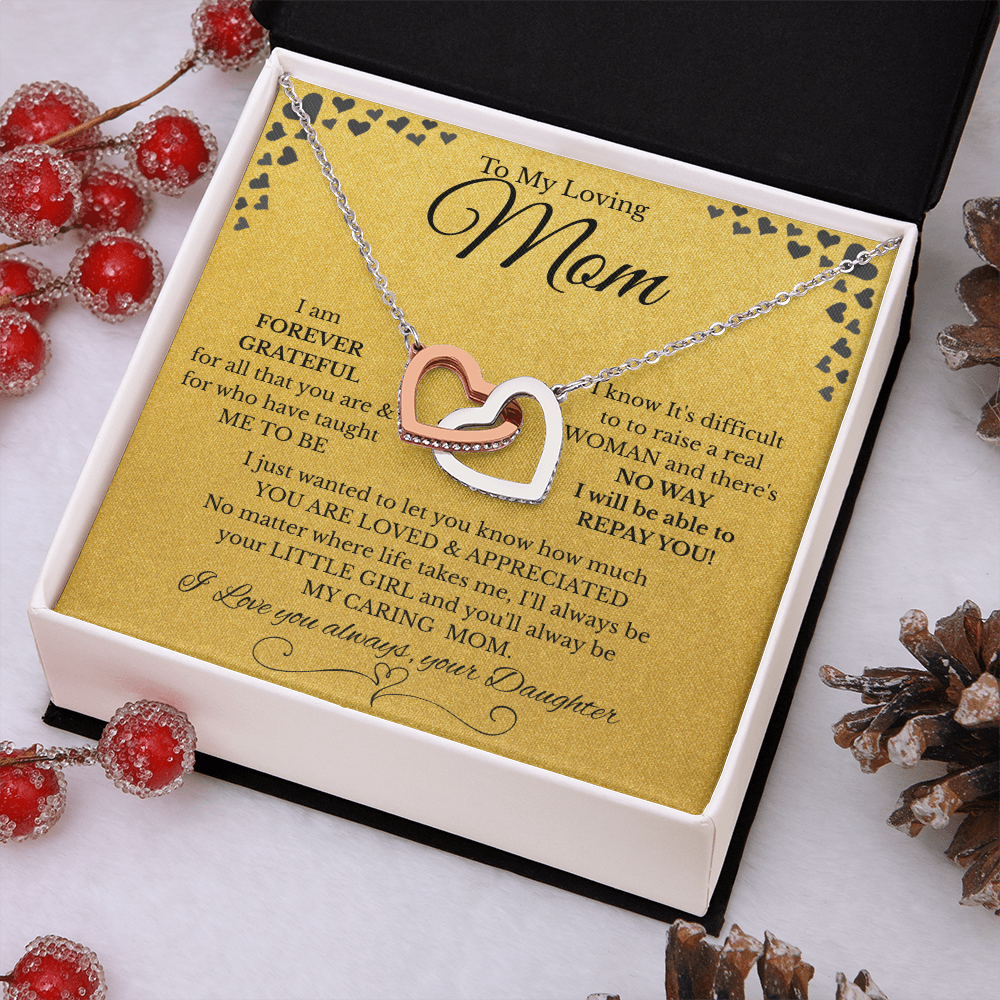 Interlocking Hearts Necklace – Gift from Daughter to Mom "YOU ARE LOVED & APPRECIATED" and Free LED Gift Box