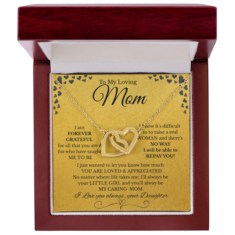 Interlocking Hearts Necklace – Gift from Daughter to Mom "YOU ARE LOVED & APPRECIATED" and Free LED Gift Box