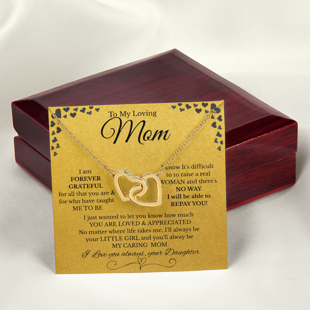 Interlocking Hearts Necklace – Gift from Daughter to Mom "YOU ARE LOVED & APPRECIATED" and Free LED Gift Box