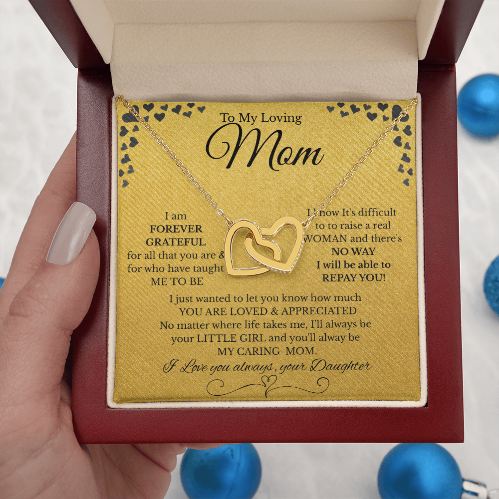 Interlocking Hearts Necklace – Gift from Daughter to Mom "YOU ARE LOVED & APPRECIATED" and Free LED Gift Box