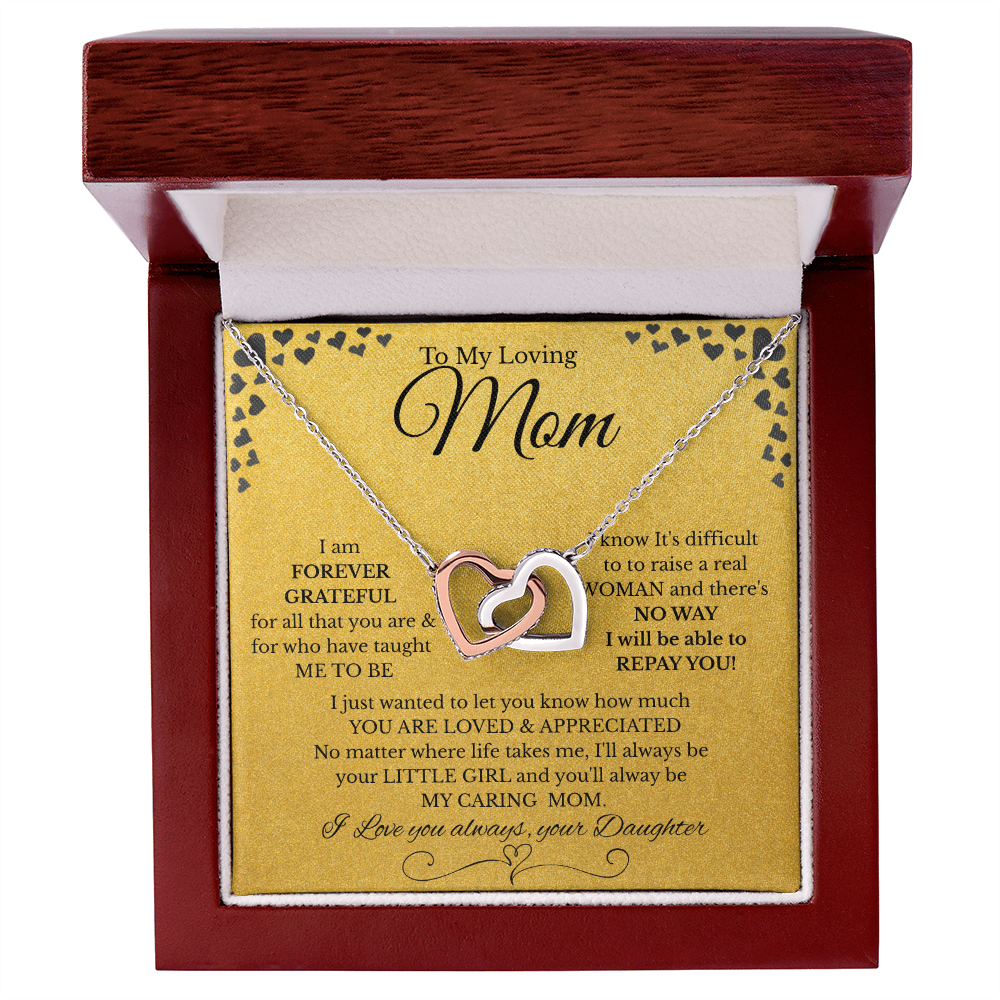 Interlocking Hearts Necklace – Gift from Daughter to Mom "YOU ARE LOVED & APPRECIATED" and Free LED Gift Box