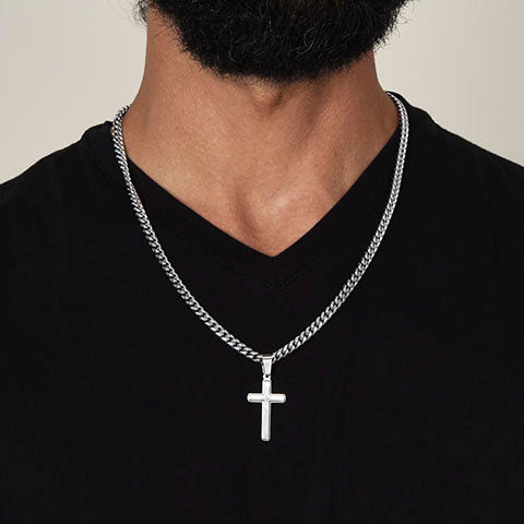 To My Son – Cuban Link Chain with Artisan Cross Necklace