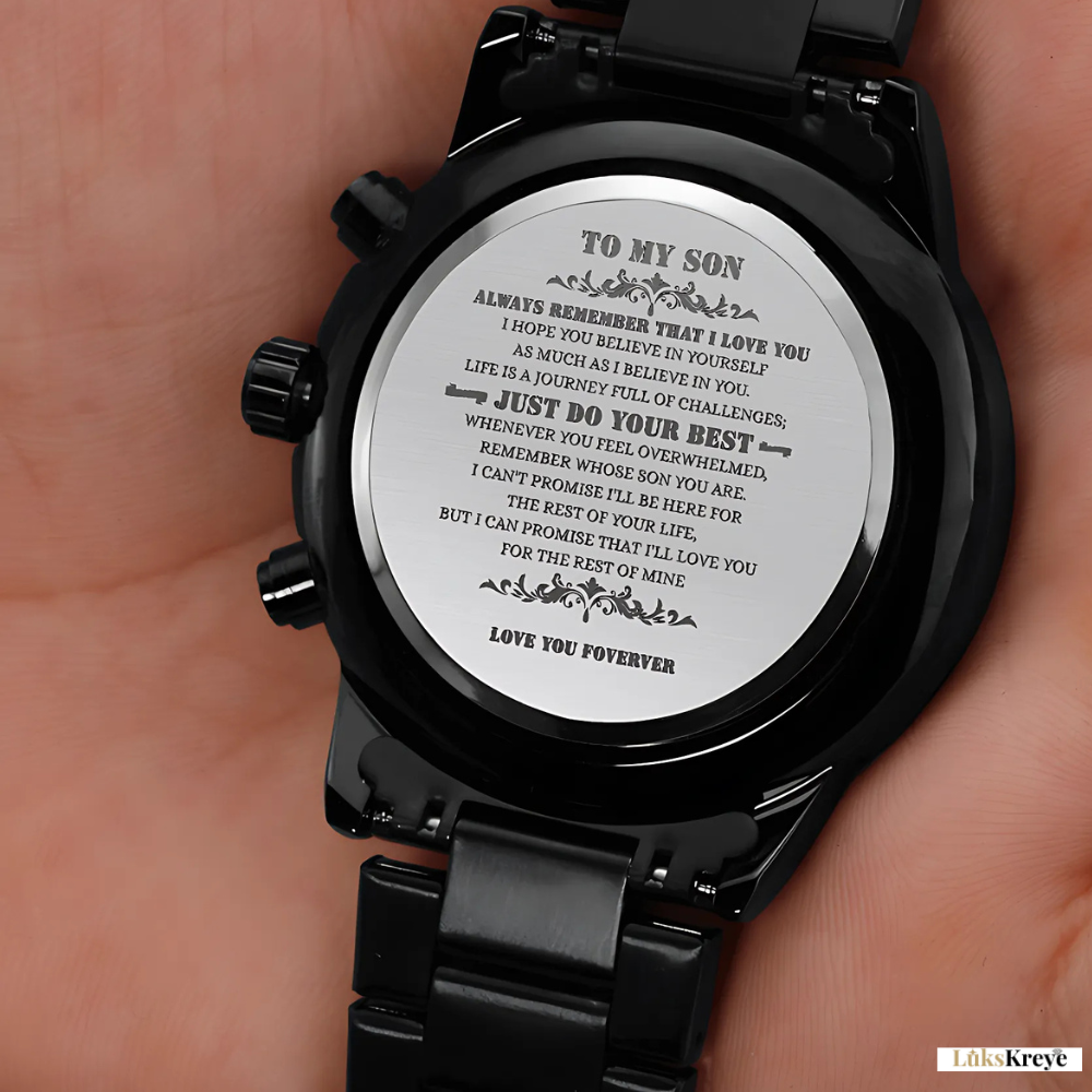 To My Son – Black Chronograph Watch | “Just Do Your Best” Engraved Edition